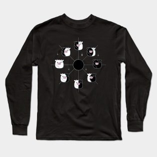 Kawaii Cow Phases of the Moon in Black and White Long Sleeve T-Shirt